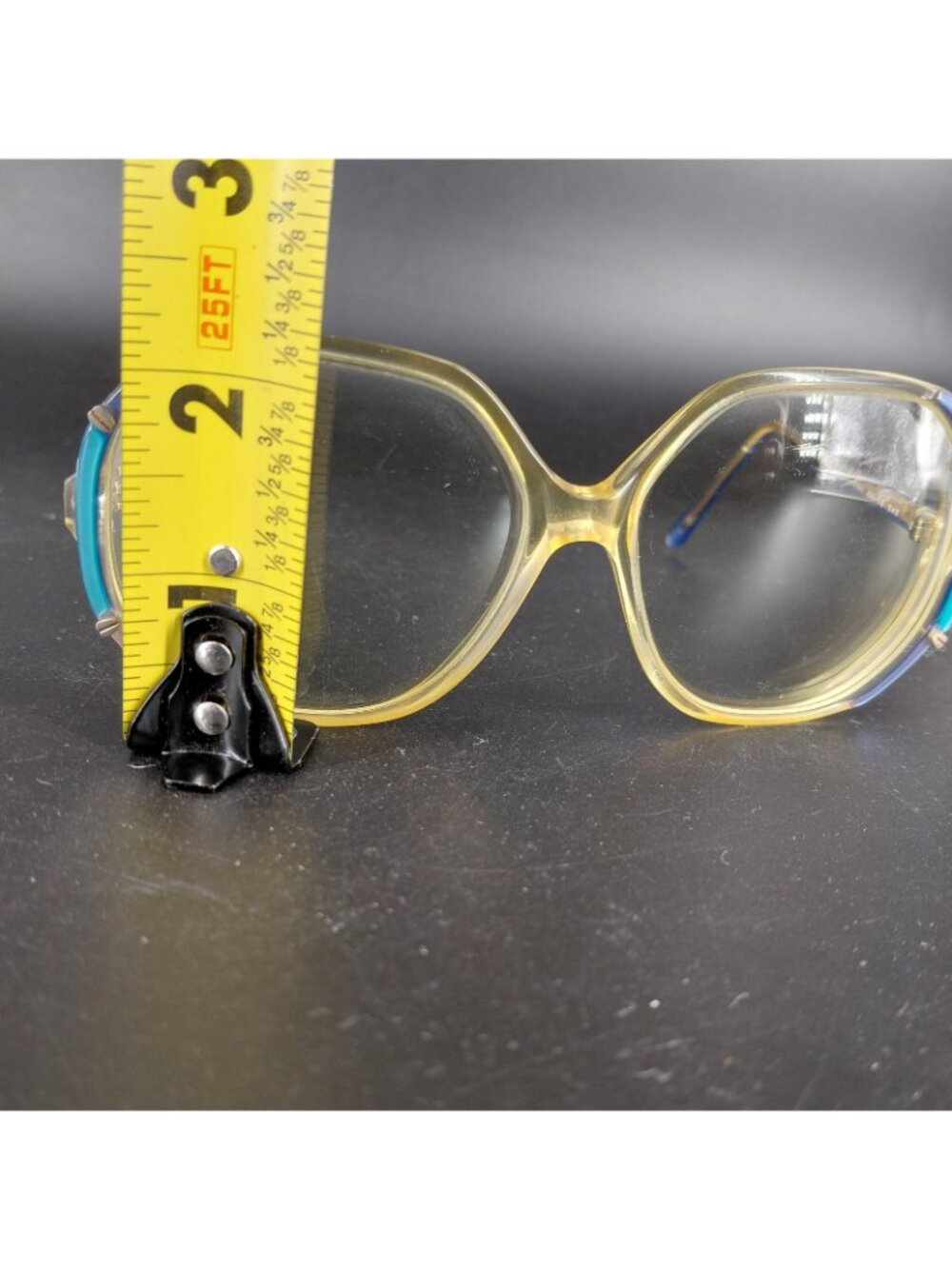 Vintage Rainbow Eye Glasses 80s Blue Yellow Oversized Butterfly Clear Retro M23 - Picture 16 of 16